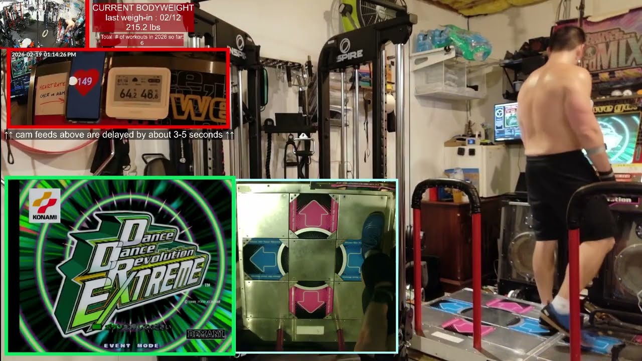 02/19/2026 full unedited DDR Extreme PRO session, more 55lb trap bar stomping