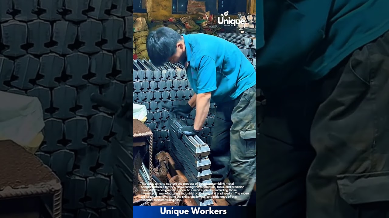 Metal assembly: people assembling metal components in a factory