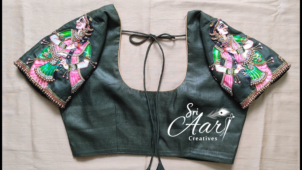 New Dancing Doll Type | Tanjore Style Fabric Painting on Blouse | Aari Work Blouse | Aari Embroidery