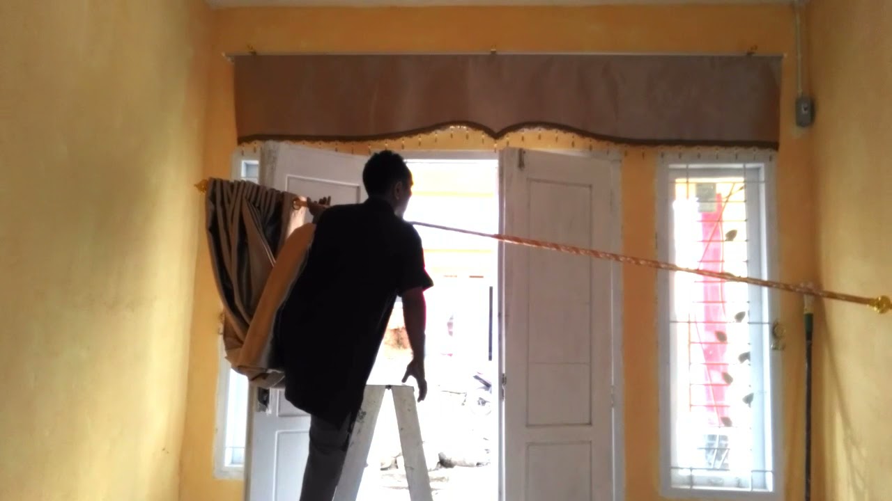 cara pasang gorden ~ poni layar di pintu utama