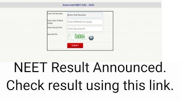 NEET result declared |How to check ?| Link is available here |NTA NEET result 2020