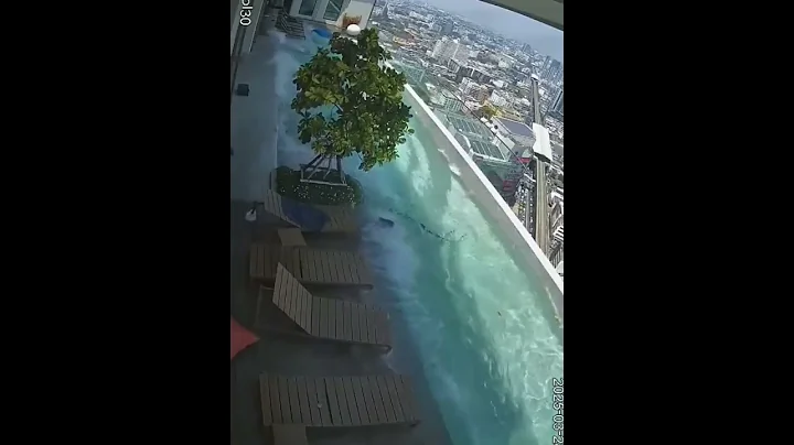 CCTV footage from Myanmar hotels infinity pool . A serious earthquake hit the country yesterday