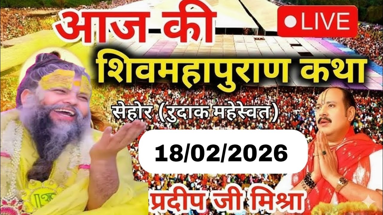 Live 🔴 18 फरवरी फाल्गुन रुद्राक्ष महोत्सव शिवमहापुराण कथा पंडित प्रदीप जी मिश्रा | सीहोर, मध्यप्रदेश