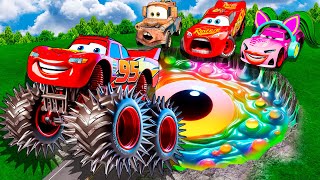 Rainbow Pit Transform In Big & Small:McQueen Supercar & Mater vs  Pixar Cars! Beam.NG Drive!