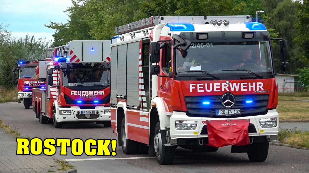 [FEUERWEHR ROSTOCK] - Einsatzfahrt LÖSCHZUG Feuerwache 2, TLF Wache 1 & Rettungsdienst!
