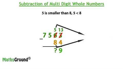 Pre-algebra :- Subtraction of Multidigit Numbers - (7563 - 84)