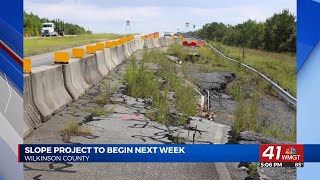 Slope repair work begins next week on portion of highway in Wilkinson County