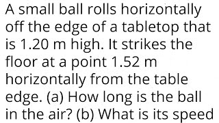 A small ball rolls horizontally off the edge of a tabletop that is 1.20 m high. It strikes the floor