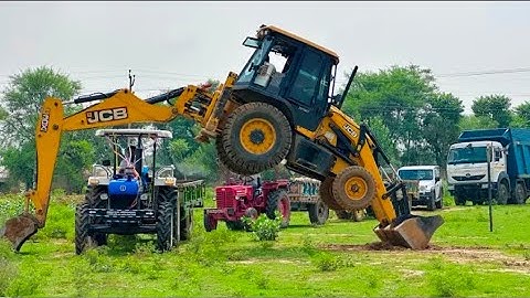Jcb 3dx loading Mud in TATA Tippers Auto Tractors Swaraj 855 New Holland 3630 Tractor newjcb truck