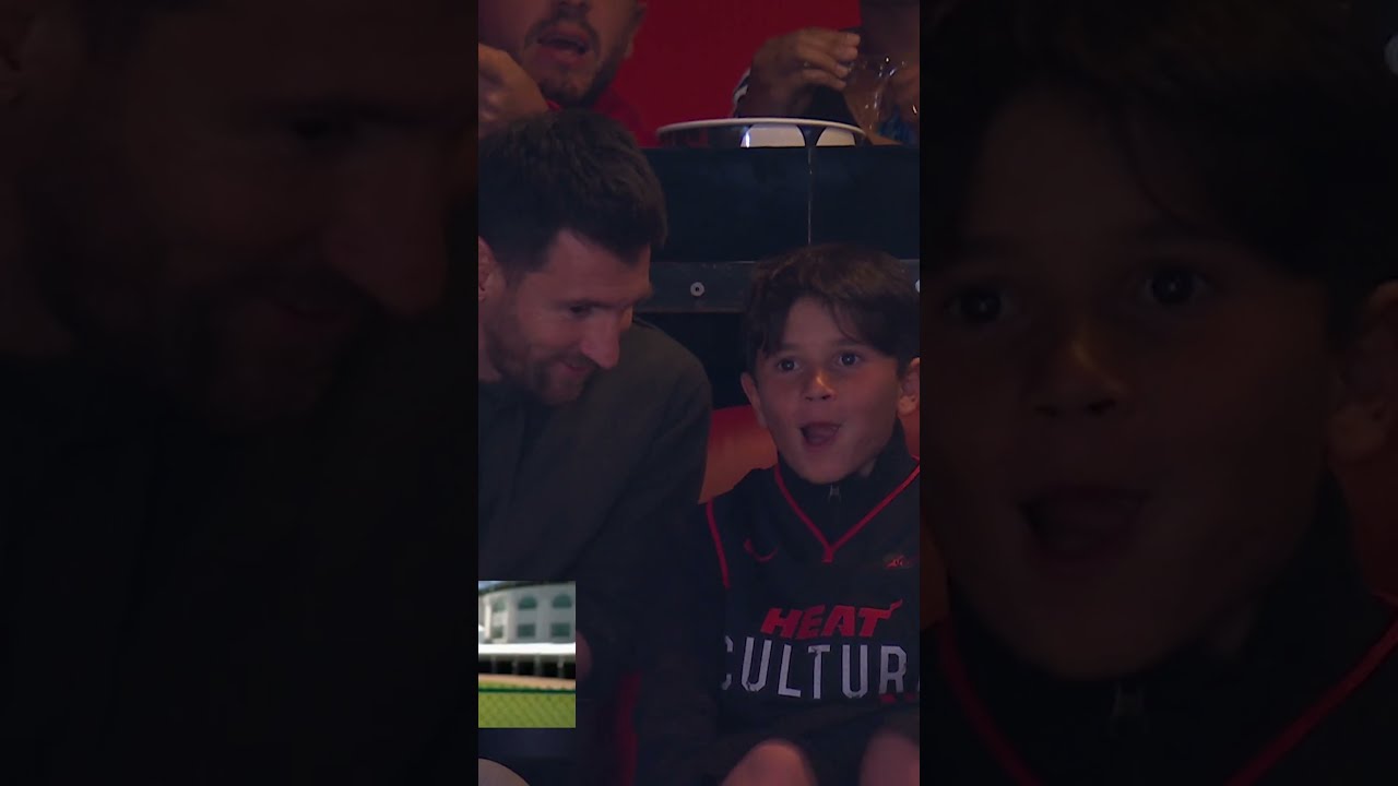 Leo Messi At The Heat Game With His Son Mateo 