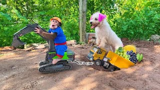 Monkey drives an excavator rescue truck