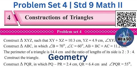 Problem Set 4 | L.4 Constructions of Triangles | 9th Math II Std 9 Geometry