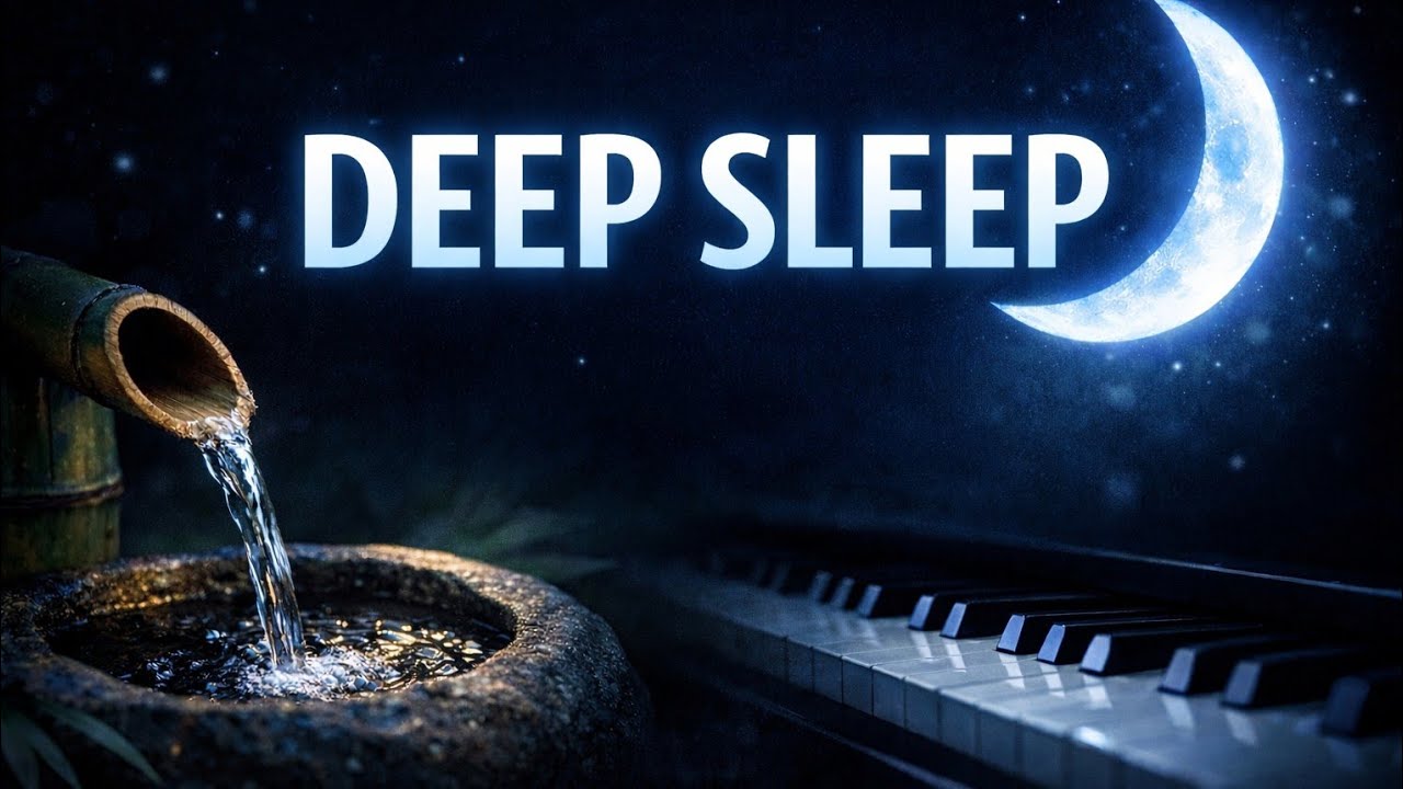 8 Hour Deep Sleep Music 🌙 Black Screen | Bamboo Water Sounds & Healing Piano for Insomnia