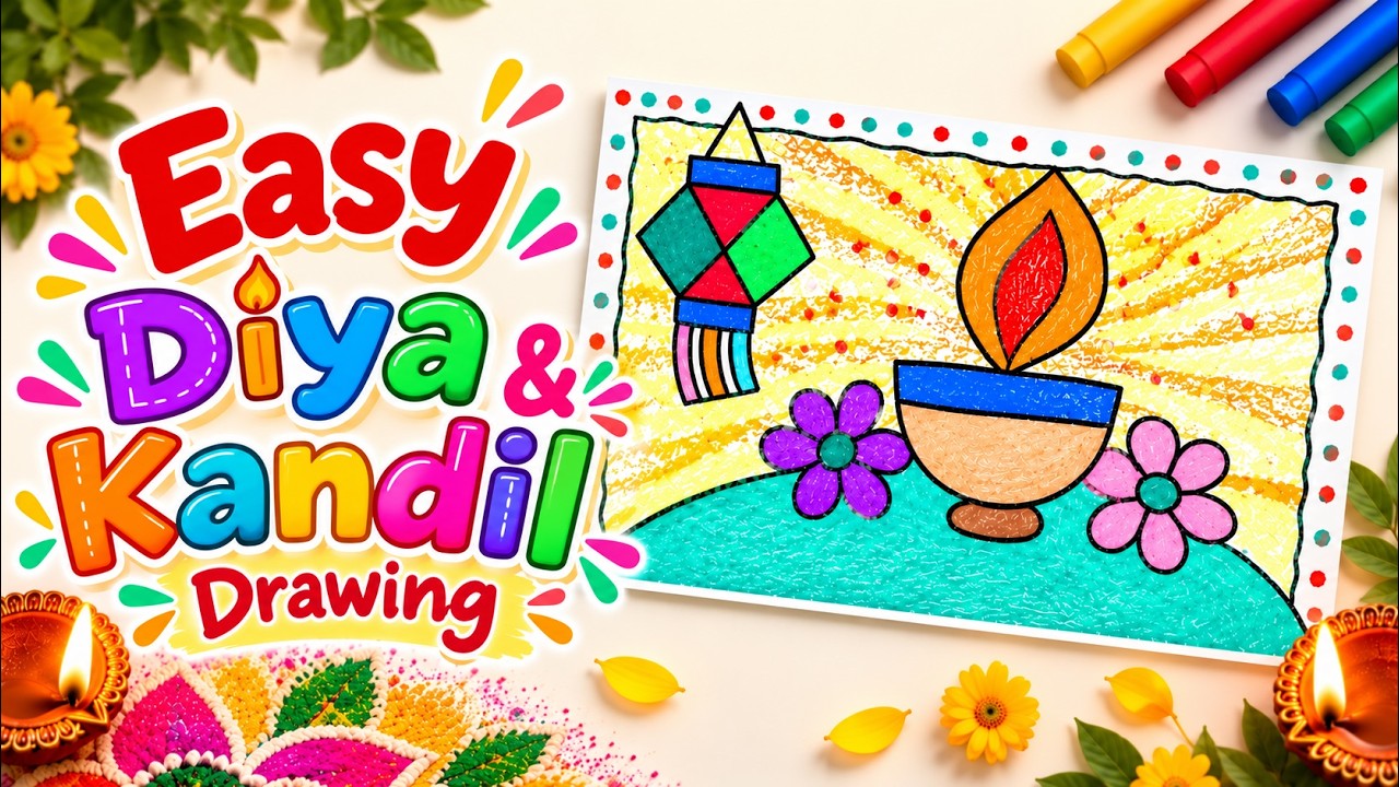Easy Diwali Diya & Kandil Drawing tutorial for kids - YouTube