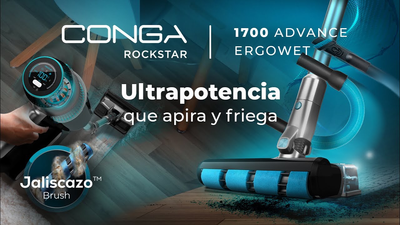 Aspirador vertical in cables 4 en 1 con motor digital Conga RockStar 1700 Advance  ErgoWet 