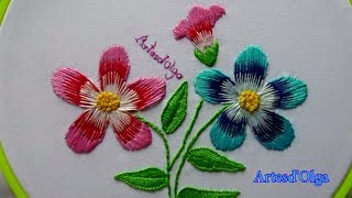 Hand Embroidery: Long and Short Stitch Flowers | Bordados a mano: Flores en Puntada Larga y Corta