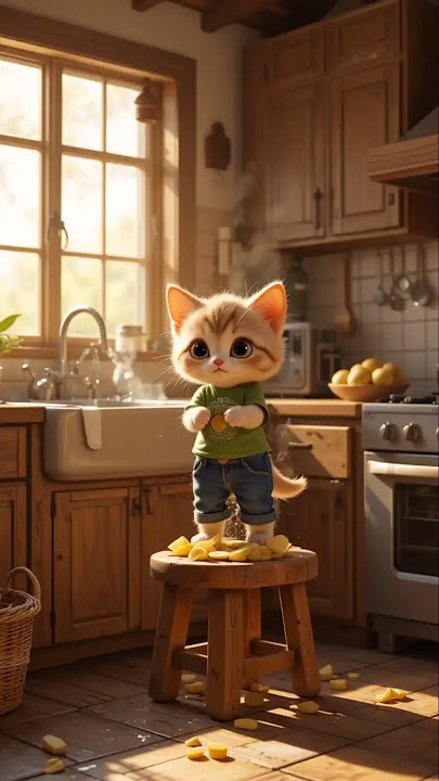 The Hungry Kittenβs Great Potato Escape! | #ai #kitten #ytshorts