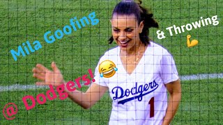 😂 The Awesome Mila Kunis Goofing &amp; Throwing @ Dodgers 💪