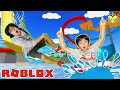RYAN AND DADDY AT THE WATER PARK ! Let’s Play Roblox Water Park