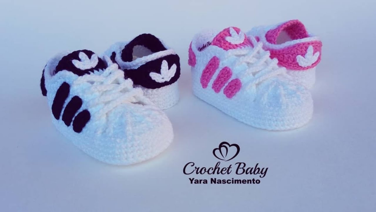 Versão CANHOTO: Tênis ADIDAS de Crochê - 09 cm - Crochet Baby Yara Nascimento - YouTube