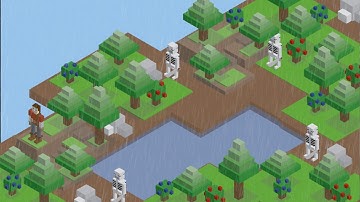 Isometric game scene forest rainfall