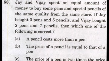 CSAT 2021 Solved Paper | Jay and Vijay spent an equal amount of money to buy some pens and special….