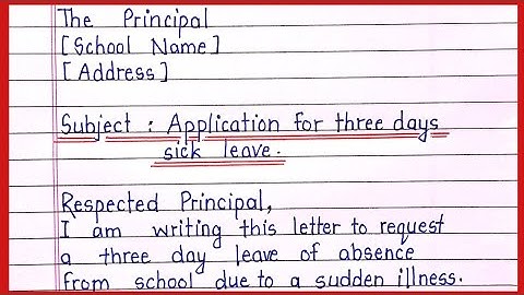 Sick leave application to Principal | leave application for school| letter writing in English|letter