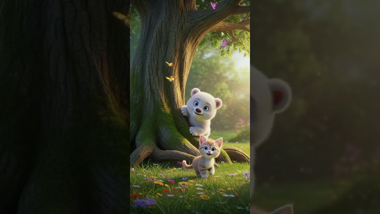 🐾 Cute Baby Bear & Kitten Play Hide and Seek | Pixar-Style Animation 