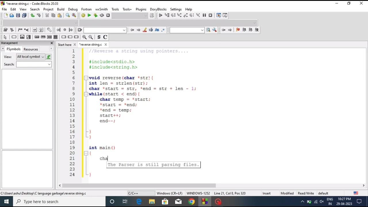 Reverse String Using POINTERS in C. | reverse using pointers.|#youtube ...
