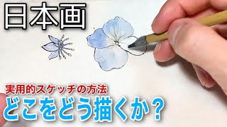 【日本画】部分スケッチの方法（紫陽花）〜墨と筆で和紙に透明水彩で描く方法/描き方〜