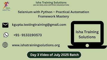 Selenium with Python Day 3 video on 17th July 2025. Call or WhatsApp us on +91-9133190573 to enroll.