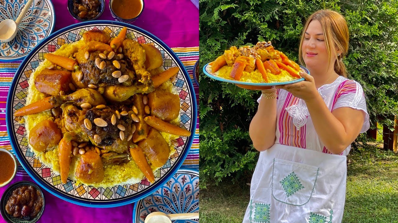 كسكس بالدجاج والقرعة معسلة بنة لا تقاوم