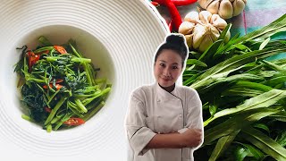 How to cook Thai Water Spinach recipe  ผัดผักบุ้ง  Thai chef food