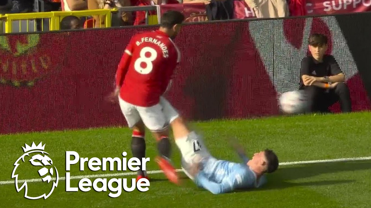 Phil Foden shown straight red after kicking out at Bruno Fernandes | Premier League | NBC Sports