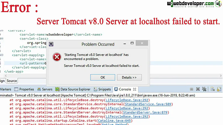 Eclipse Error: Starting  tomcat at localhost has encountered a problem and failed to start