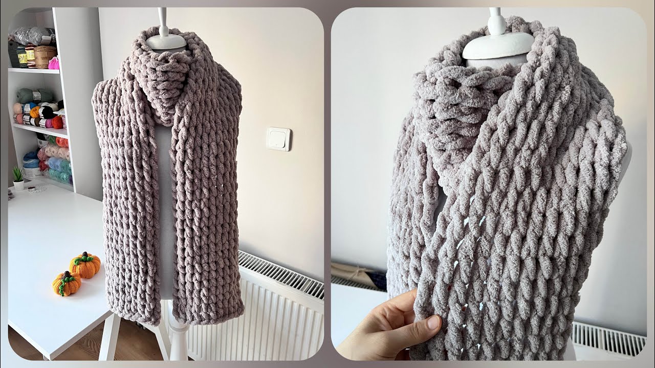 БЕЗ ИГЛЫ, БЕЗ КРЮЧКА 💥Сделаем шарф за один день 😍 Петлевая пряжа Alize Puffy/Пальцевое вязание