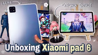 Unboxing Xiaomi Pad 6 (8GB+128GB,Mist Blue) accessories and Genshin Impact Gameplay