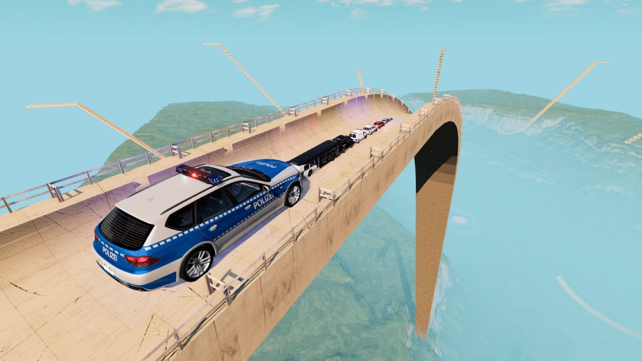 Big & Small Police Cars Vs Mega Ramp - BeamNG.drive