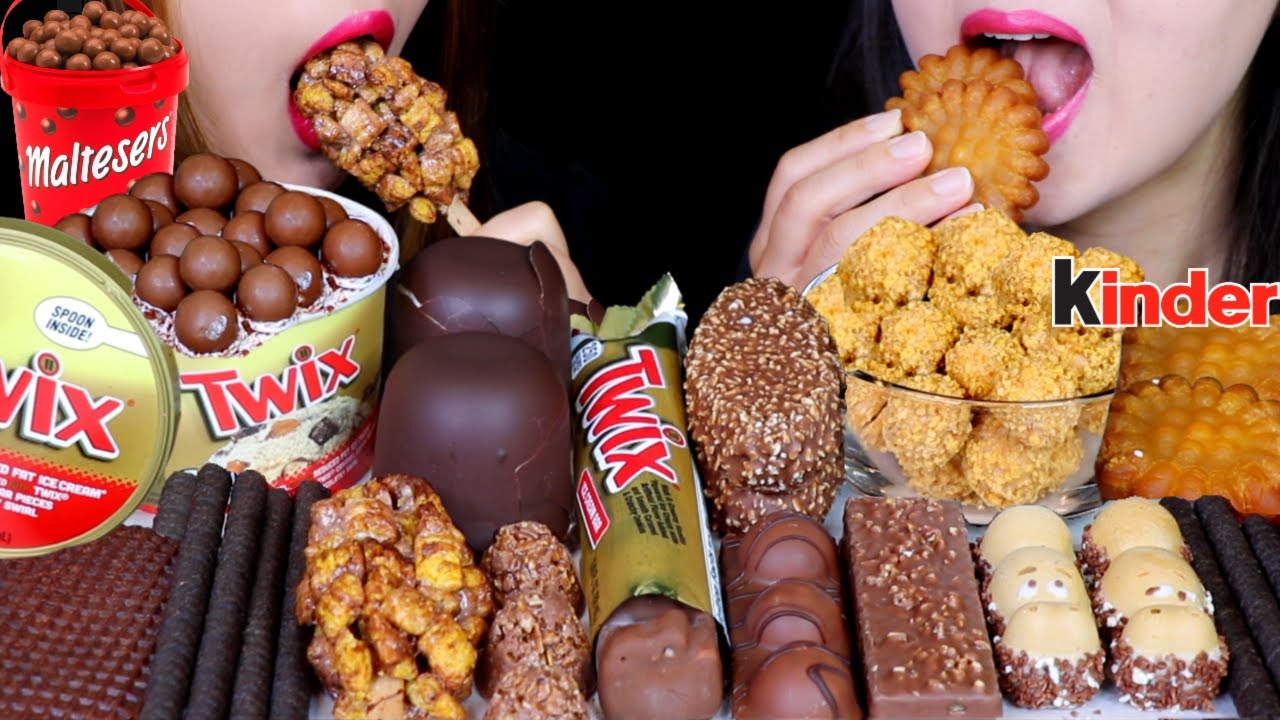 ASMR MALTESERS TWIX ICE CREAM, GIANT CHOCOLATE MARSHMALLOW, KINDER HAPPY HIPPO, FERRERO CEREAL 먹방