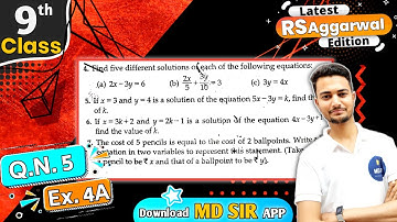 Rs Aggarwal Class 9 | Exercise 4a Q5 | Chapter 4 Linear Equations two Variables | Md Sir Class 9