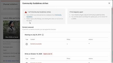 FIX active community guidelines strike warning /Community Guidelines strikes  (Content removed )