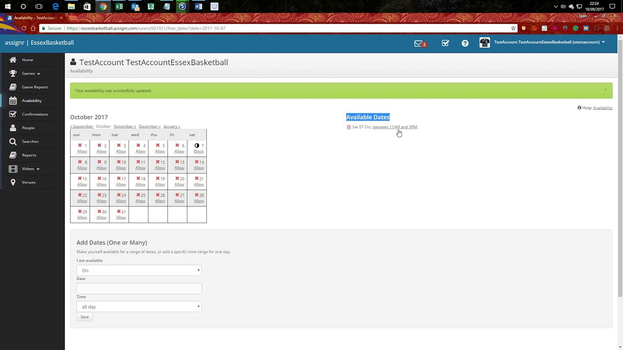 For Referees - Setting your availability quickly in Assignr - YouTube