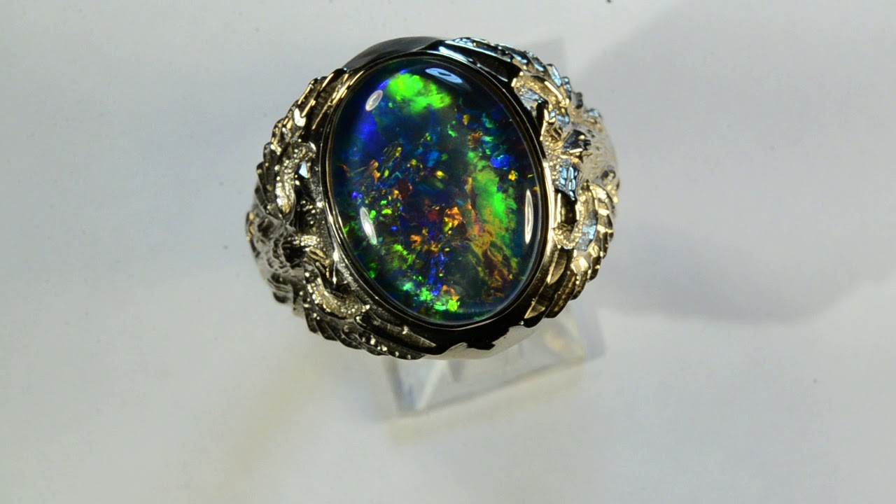 m15190 14k white gold mens opal ring YouTube