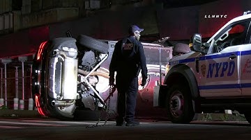 2 Cars Crash into Scaffolding & Overturned | West 187 & Amsterdam, Manhattan