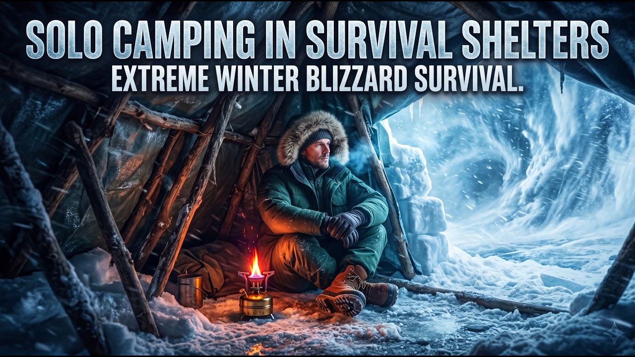Solo Camping In Survival Shelters : Extreme Winter Blizzard Survival ...