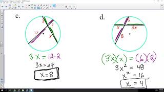 Video Notes Segment Lengths formed by Chords Tangents and Secants