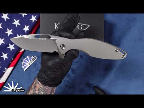 Koenig Knives Arius Flipper, Burnished W/PF Blade, Plexa Patterned Titanium Handles, Silver HW