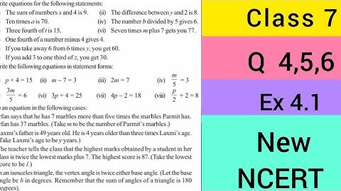 NCERT Class 7 Maths | Q 4,5,6 | Ex 4.1 Chapter 4 Simple Equations
