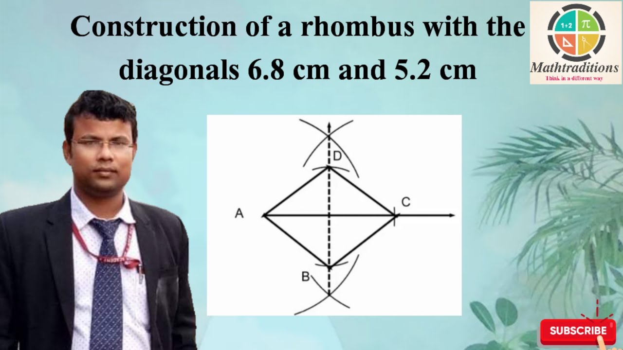 construction of Rhombus whose diagonals are 6.8 cm and 5.2 cm ...