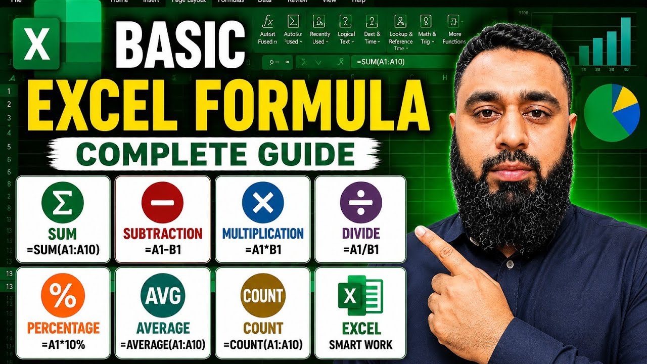 Basic Excel Formula Complete Guide | Sum, Average, Count & Percentage ...